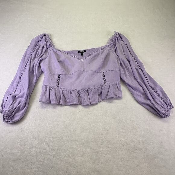 Express Off Shoulder Peplum Corset Cropped Blouse Ruffle Hem Purple Size XL - Picture 4 of 14
